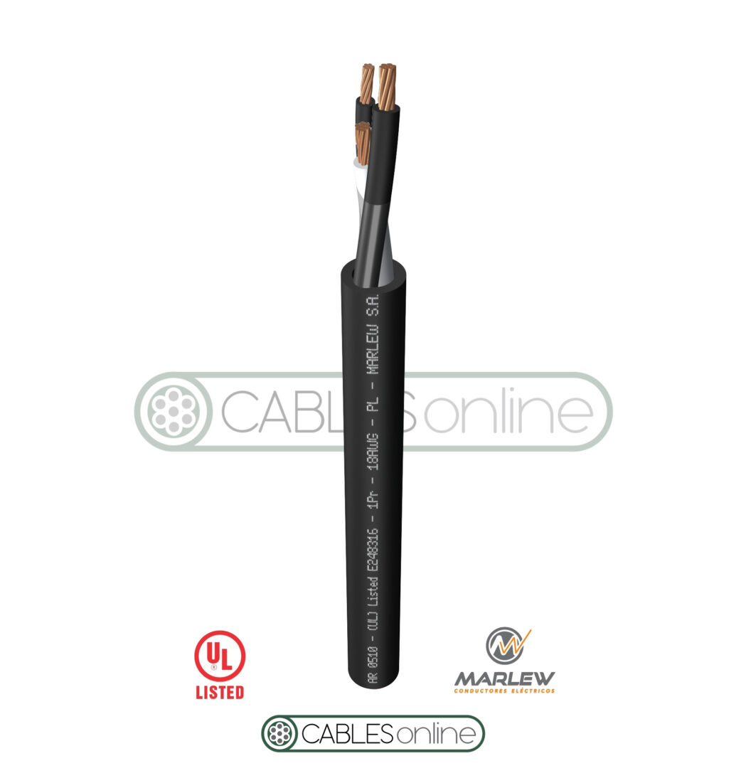 Cable Instrumentación Electrónica AR 0510 2x18 AWG 300V Marlew Negro Norma UL 13 Pareado Sin Blindaje