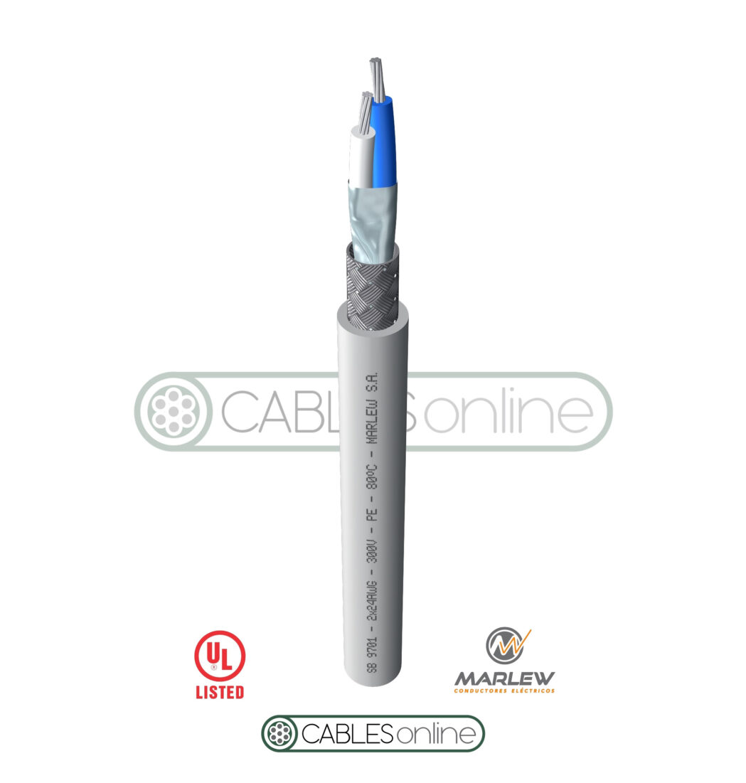 Cable Sistemas RS 485 SB 9701 1x2x24 AWG Marlew 300V Gris Norma UL 13 Multipar Blindado