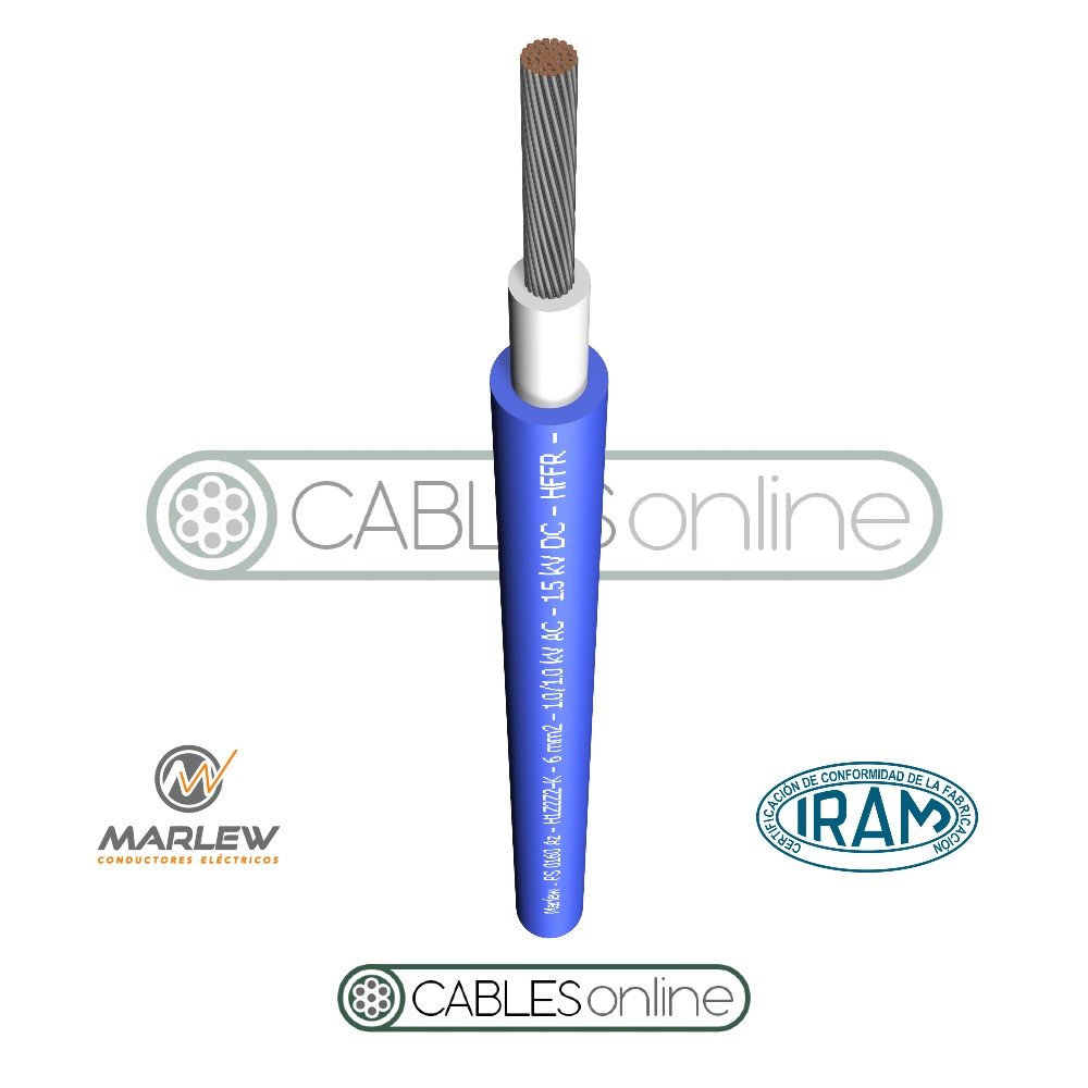 Cable Para Paneles Solares FV 1x1,5 mm² 1500Vcc HFFR Termoestable LS0H Resistente UV Marlew PS 0115 Norma EN 50618