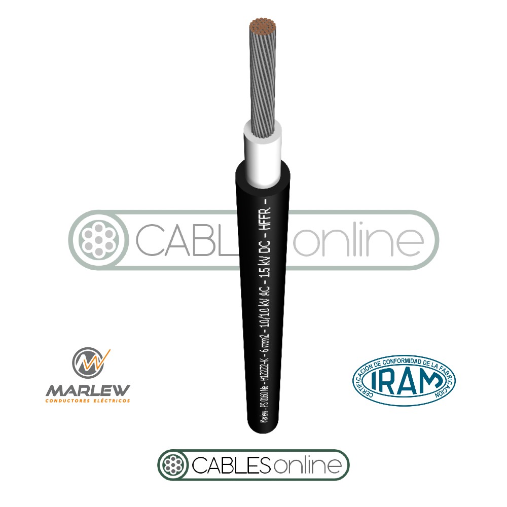 Cable Para Paneles Solares FV 1x4 mm² 1500Vcc HFFR Termoestable LS0H Resistente UV Marlew PS 0140 Negro Norma EN 50618