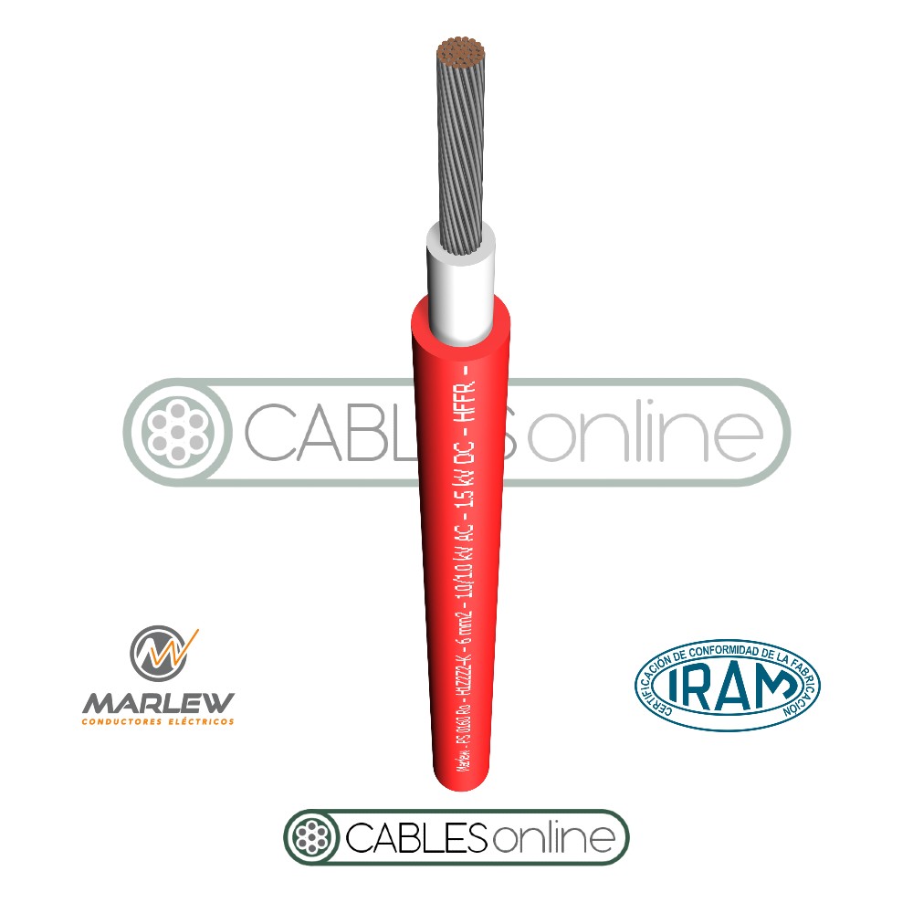Cable Para Paneles Solares FV 1x2,5 mm² 1500Vcc HFFR Termoestable LS0H Resistente UV Marlew PS 0125 Norma EN 50618