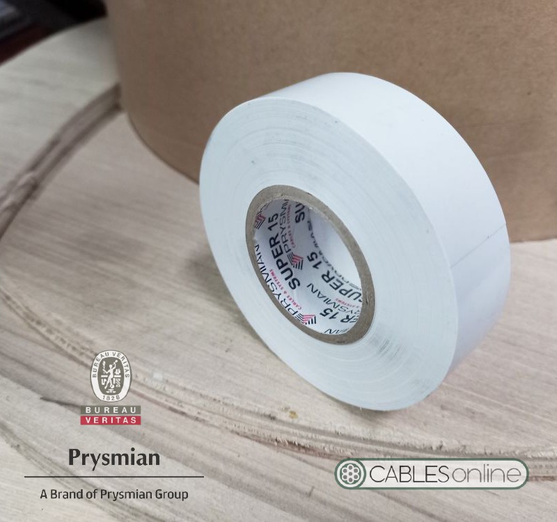 Cinta Aisladora Prysmian Super 15 Blanco PVC Adhesiva Rollo 20 m x 19 mm 10 Unidades