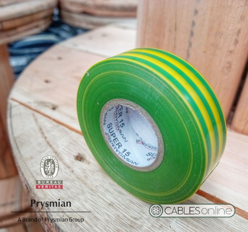 Cinta Aisladora Prysmian Super 15 Verde Amarillo PVC Adhesiva Rollo 20 m x 19 mm 10 Unidades